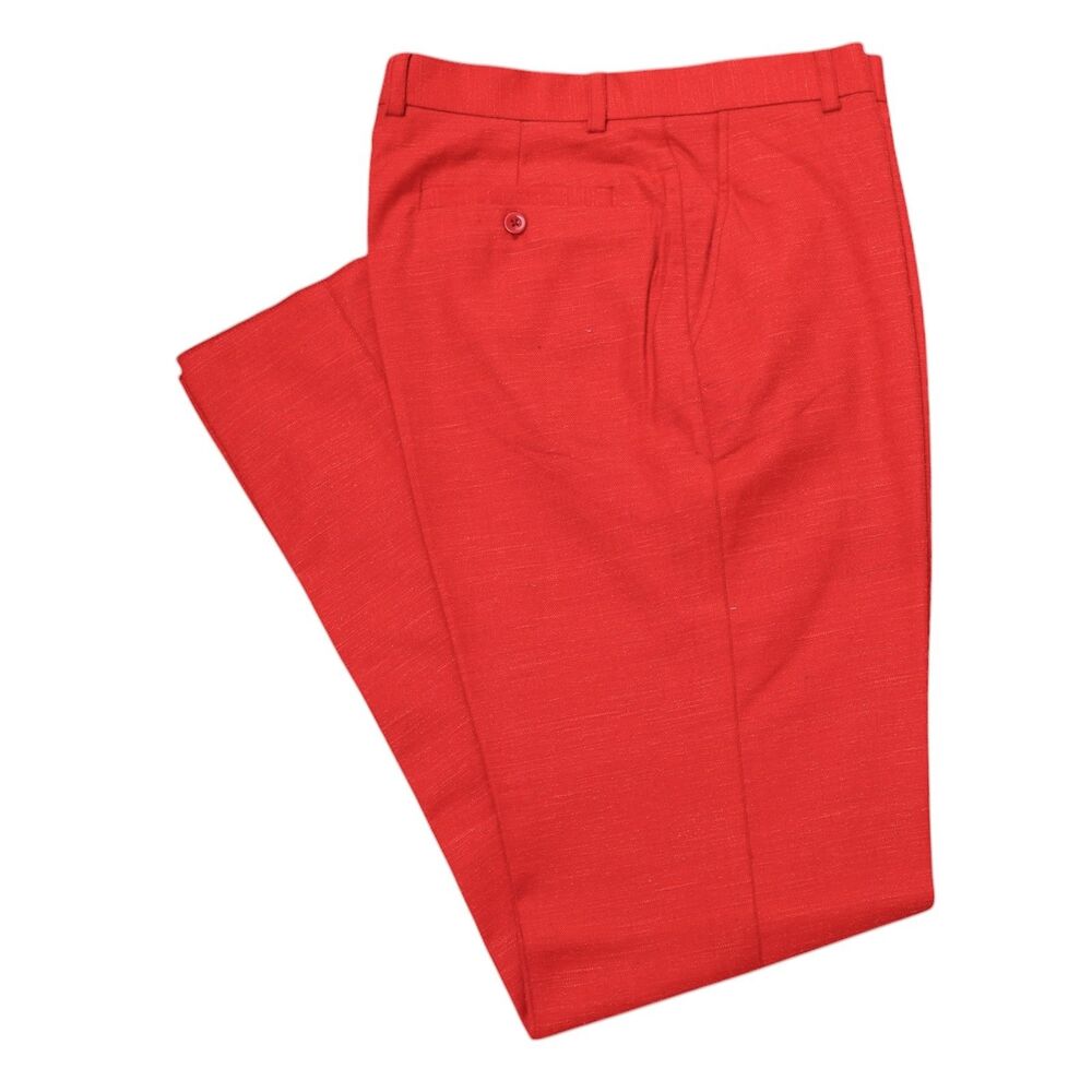 Mens 32 Red Cotton Pants Straight Fit Flat Front Dress Trousers Unhemmed NWT